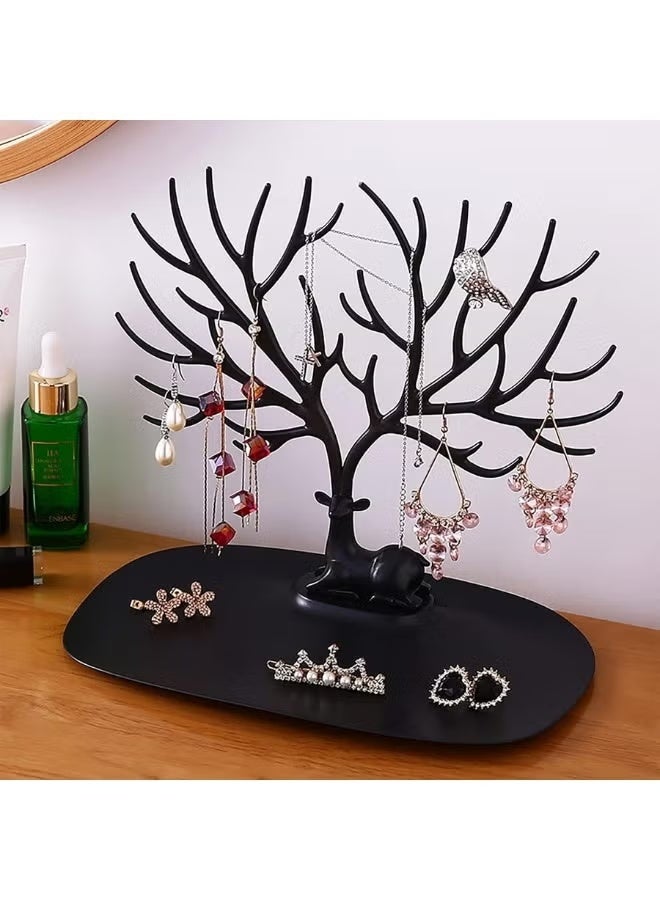 Tree-shaped jewelry organizer, display and hanging stand for necklaces, earrings, bracelets, and rings, modern design for decorating your tabletop or dresser, stable base for organizing jewelry and accessories - Black - Image 4