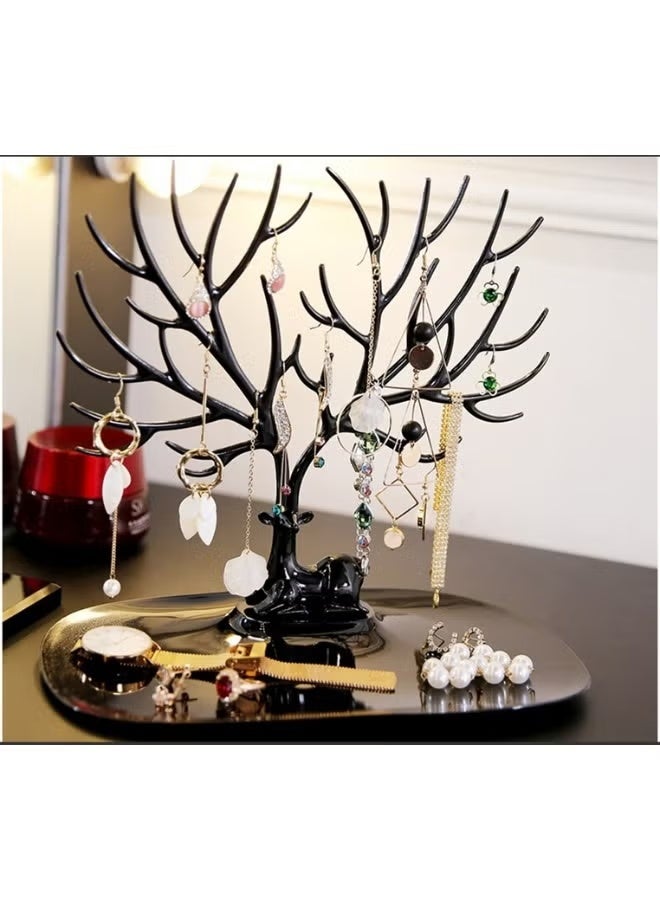 Tree-shaped jewelry organizer, display and hanging stand for necklaces, earrings, bracelets, and rings, modern design for decorating your tabletop or dresser, stable base for organizing jewelry and accessories - Black - Image 2