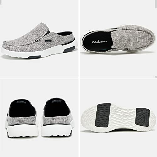 OrthoComfoot Men's Orthopedic Slip On Loafers Slippers Shoes: Plantar Fasciitis House Sneakers with Arch Support, Casual Comfort Lightweight Travel Stretch Canvas Shoes Light Grey Size 10 - Image 2