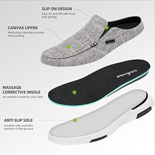 OrthoComfoot Men's Orthopedic Slip On Loafers Slippers Shoes: Plantar Fasciitis House Sneakers with Arch Support, Casual Comfort Lightweight Travel Stretch Canvas Shoes Light Grey Size 10 - Image 5