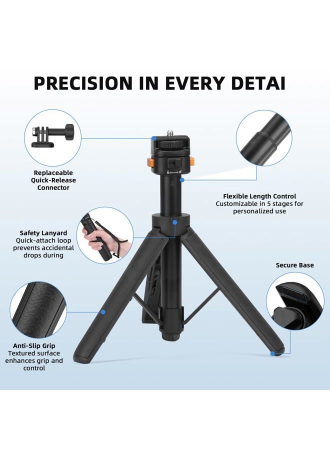 BRDRC Osmo Pocket 3 Tripod for Go Pro Action Camera, Mini Table Desk Extendable Tripod Stand Small Handheld Selfie Stick with Quick Release 1/4'' Screw Vlog for DJI Action 5 Pro for Insta360 X4 Accessories - Image 3