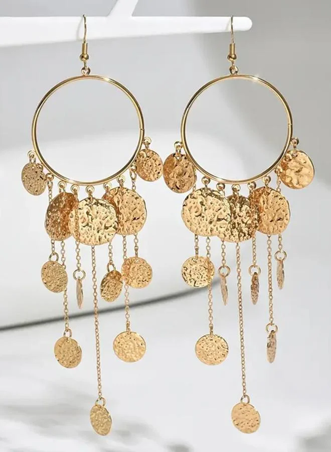 Take Two Take Two Coin Textured Round Tassel Earrings
