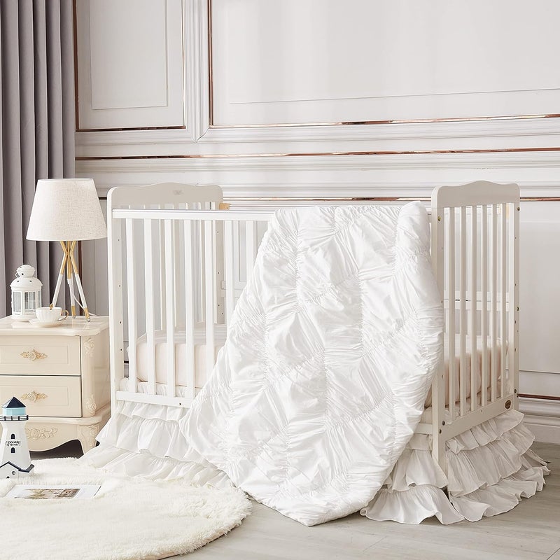 Brandream Crib Skirt Triple Layer Cotton Nursery Bed Skirt for Baby Girls Boys Toddler Bedskirt Solid White Dust Ruffle - Image 5