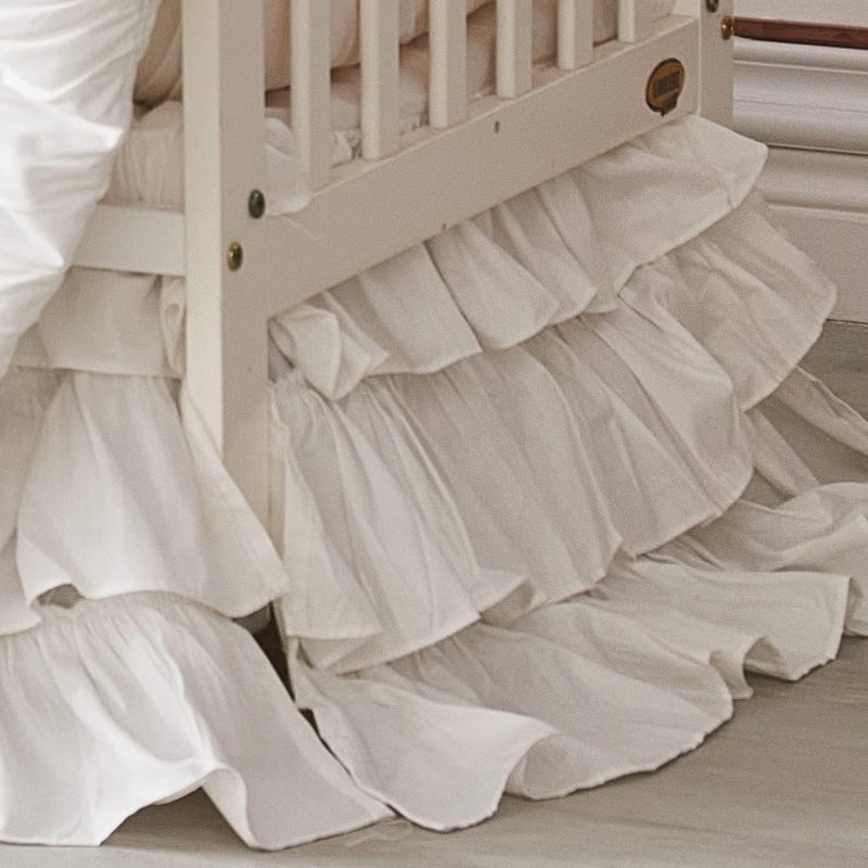 Brandream Crib Skirt Triple Layer Cotton Nursery Bed Skirt for Baby Girls Boys Toddler Bedskirt Solid White Dust Ruffle - Image 1