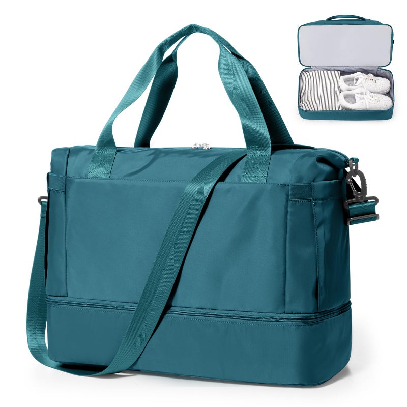 HYC00 Travel Duffel Bag with Shoes Compartment Overnight Weekender Bags for Women Carry on Personal Item Bag with Wet Pocket for Travel Gym WeekendPeacock Blue - Image 2
