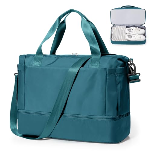 HYC00 Travel Duffel Bag with Shoes Compartment Overnight Weekender Bags for Women Carry on Personal Item Bag with Wet Pocket for Travel Gym WeekendPeacock Blue - Image 1