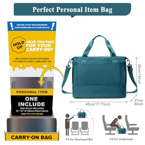HYC00 Travel Duffel Bag with Shoes Compartment Overnight Weekender Bags for Women Carry on Personal Item Bag with Wet Pocket for Travel Gym WeekendPeacock Blue - Image 3