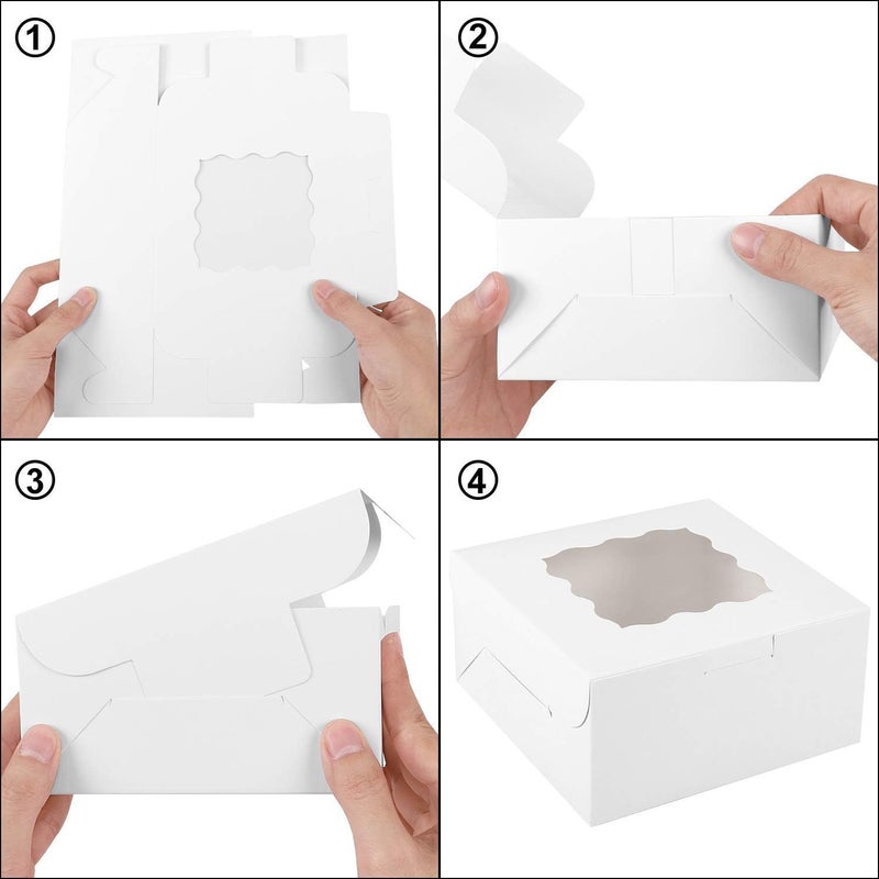 SmilerSmile 18pcs Bakery Boxes,6x6x3 Inches Small Pastry Treat Boxes with Window Gift Packaging Boxes for Cookies,Pastries,Mini Cakes,Pie Slice,Stickers Included,(White) - Image 3