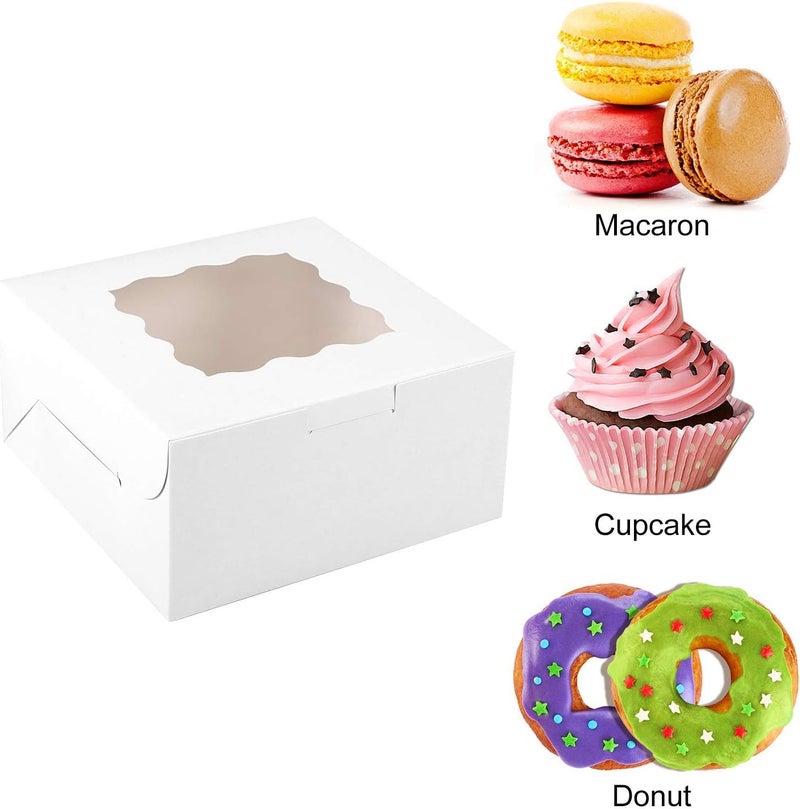 SmilerSmile 18pcs Bakery Boxes,6x6x3 Inches Small Pastry Treat Boxes with Window Gift Packaging Boxes for Cookies,Pastries,Mini Cakes,Pie Slice,Stickers Included,(White) - Image 2