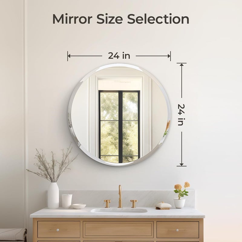 KOHROS Frameless Round Bathroom Mirror for Over Sink 24" x 24" Circle Mirror Beveled Edge Wall Mirror for Bathroom Vanity Entryway Bedroom - Image 3