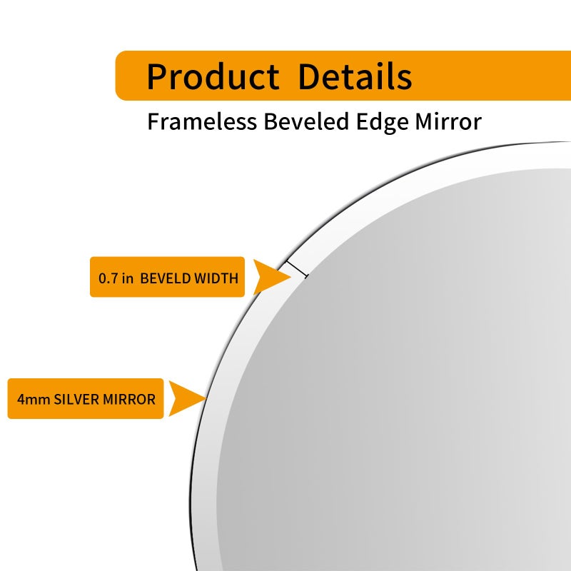 KOHROS Frameless Round Bathroom Mirror for Over Sink 24" x 24" Circle Mirror Beveled Edge Wall Mirror for Bathroom Vanity Entryway Bedroom - Image 4