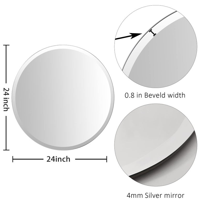 KOHROS Frameless Round Bathroom Mirror for Over Sink 24" x 24" Circle Mirror Beveled Edge Wall Mirror for Bathroom Vanity Entryway Bedroom - Image 2