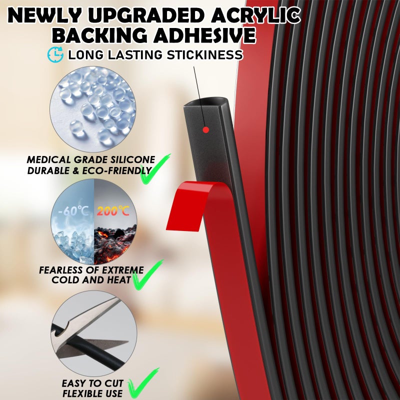 Bantie 20FT Weather Stripping Door Seal - Self Adhesive Weather Insulation Strip Weatherstripping Silicone D Shaped Seal Strip Door Frame Gap Filler/Window Soundproofing - Image 3