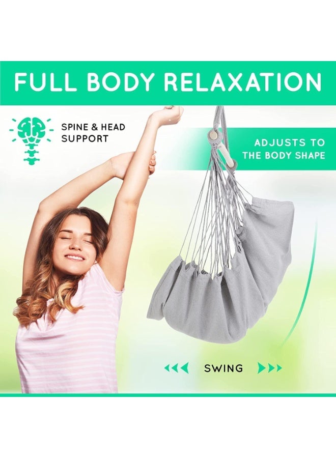 إيونتو كرسي أرجوحة معلق بحبل مع قضيب - نسيج قطني رمادي، وسادتان ناعمتان، يتضمن جميع ملحقات التعليق، أقصى وزن 265 رطلاً، للاستخدام الداخلي والخارجي - Image 2