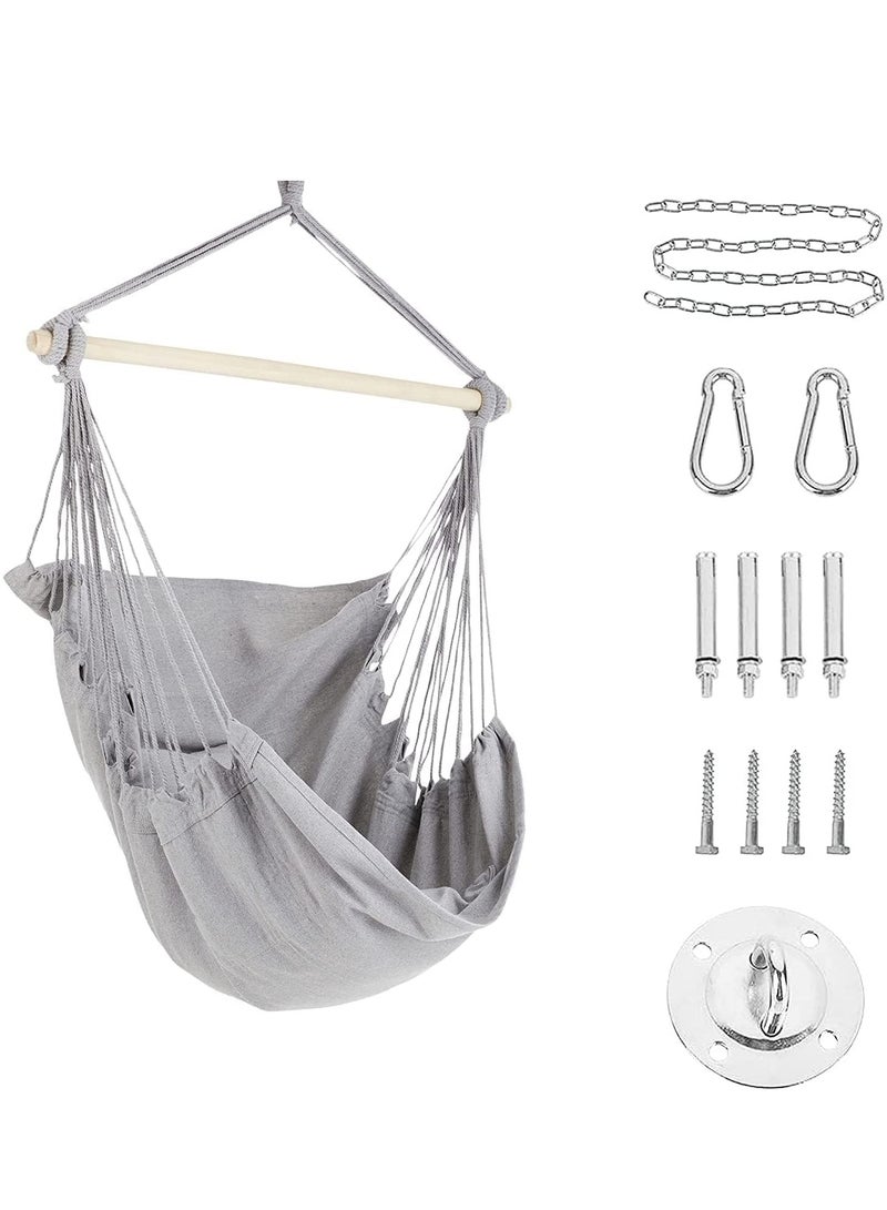 إيونتو كرسي أرجوحة معلق بحبل مع قضيب - نسيج قطني رمادي، وسادتان ناعمتان، يتضمن جميع ملحقات التعليق، أقصى وزن 265 رطلاً، للاستخدام الداخلي والخارجي - Image 1