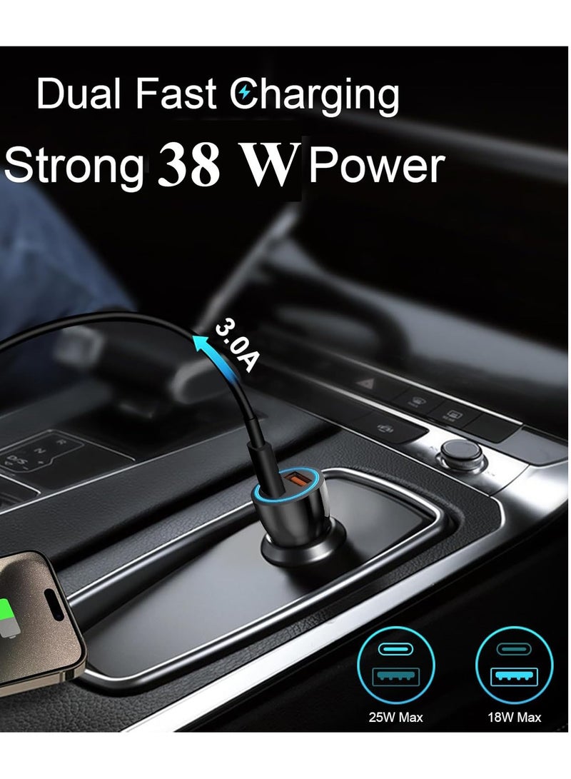 JEEJPV Car Charger for iPhone 16 15, 38W Car Charger USB C Fast Charge, [PD20W + QC 18W ] Fast Charging Type C Car Charger for iPhone 16 15 Pro Max Plus (Black)  - Image 2