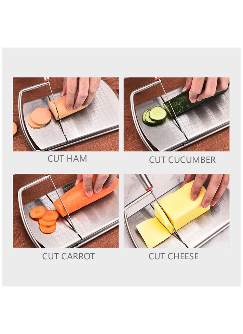 SYOSI - Multipurpose Cheese Slicer Cutter, Stainless Steel Cheese Cutter Board with Blade for Block Cheese, Effortless Slicing for Block Cheese, Butter, Guillotine Sausage Ham Biltong Jerky Slicer - Image 1