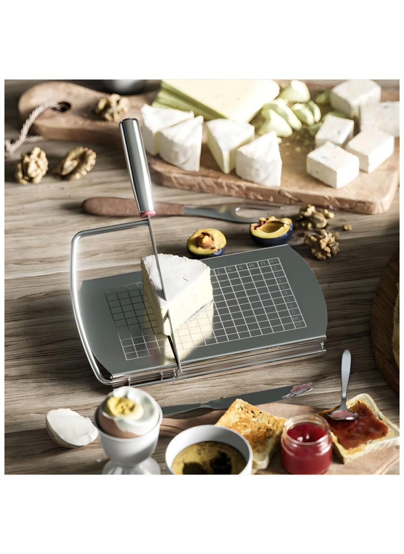SYOSI - Multipurpose Cheese Slicer Cutter, Stainless Steel Cheese Cutter Board with Blade for Block Cheese, Effortless Slicing for Block Cheese, Butter, Guillotine Sausage Ham Biltong Jerky Slicer - Image 1