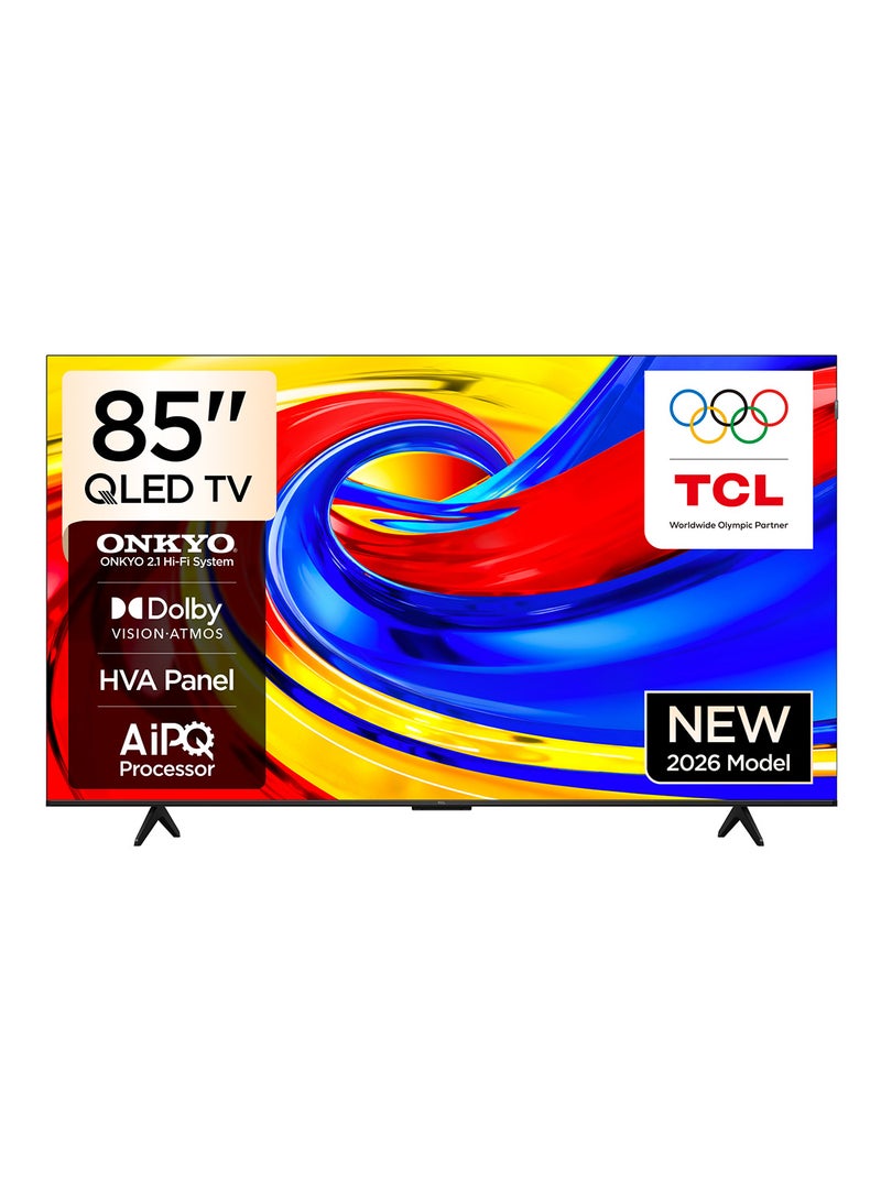تي سي إل تلفاز 85 بوصة 4K QLED جوجل سمارت TV، نظام Hi-Fi Onkyo 2.1، لوحة HVA، Dolby Vision • Atmos، 93% DCI-P3، AiPQ، تصميم نحيف وموحد الجسم (طراز 2026) - Image 1