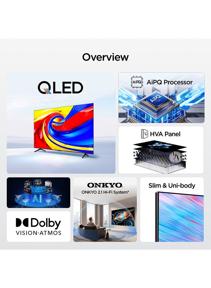 تي سي إل تلفاز 85 بوصة 4K QLED جوجل سمارت TV، نظام Hi-Fi Onkyo 2.1، لوحة HVA، Dolby Vision • Atmos، 93% DCI-P3، AiPQ، تصميم نحيف وموحد الجسم (طراز 2026) - Image 2