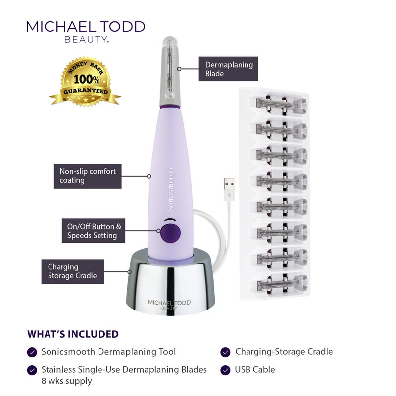 Michael Todd Beauty Sonicsmooth Dermaplane Razor for Women Face + Eyebrow trimmer Dermaplaning System - Peach Fuzz Remover - 8 Weeks of Dermaplaning Blades - Image 2