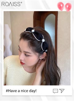 roaiss 4Pcs Pearl Headbands for Women Girls Fashion Wide Soft Pearl Embellished Fabric Hair Hoops Multicolour Hair Accessories Set  - Image 5