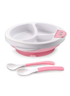 Baby Feeding Suction Warm Plate With Draining And Drying Design - Stay Put Divided Plate For Kids - Including 1 Toddler Plate And 2 Spoons - Microwave & Dishwasher Safe (Pink) - pzsku/Z6C4F0AC472F6E4845375Z/45/_/1735214568/daff51ec-352f-4608-ad37-f803afd3e75b