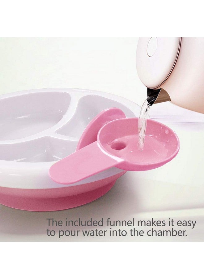 Matyz Baby Feeding Suction Warm Plate With Draining And Drying Design - Stay Put Divided Plate For Kids - Including 1 Toddler Plate And 2 Spoons - Microwave & Dishwasher Safe (Pink) - Image 3