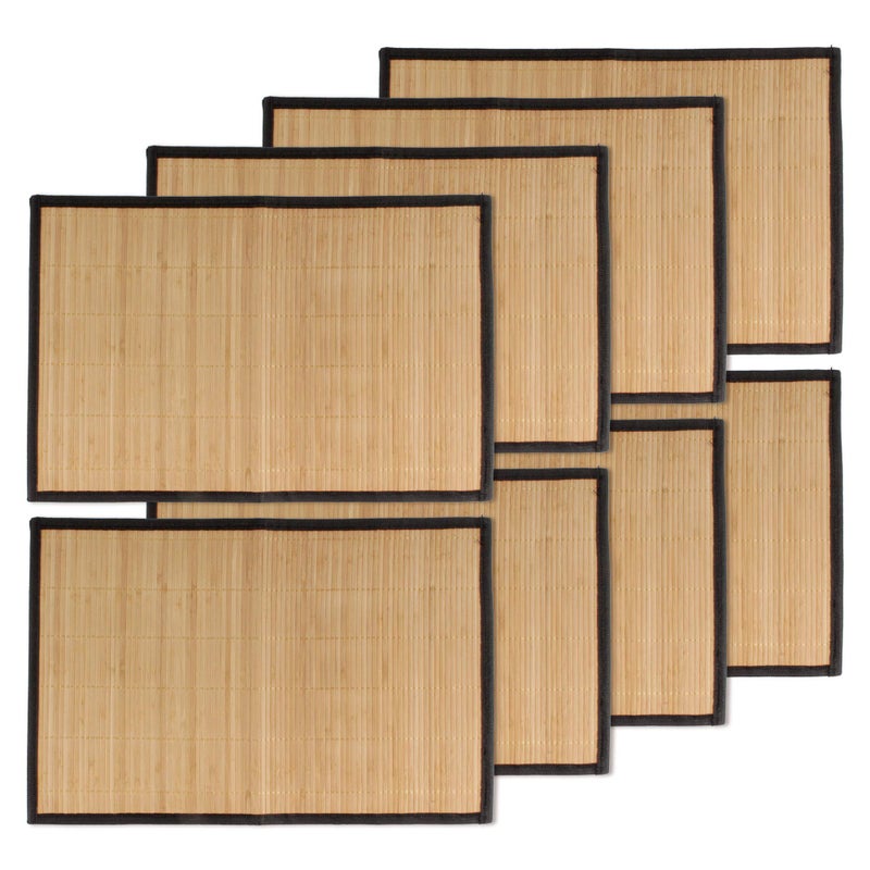 BambooMN Bamboo Slats Placemat with Fabric Border  Solid Color Print  175 x 12  Brown with Black Border 8 pcs