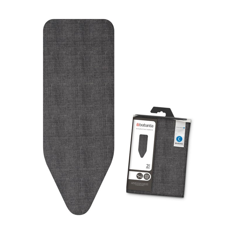 brabantia غطاء طاولة كي Brabantia مقاس C (49 × 18 بوصة) مع حشوة فوم سميكة وشعيرات (أسود دنيم) سهل التركيب، 100% قطن - Image 5