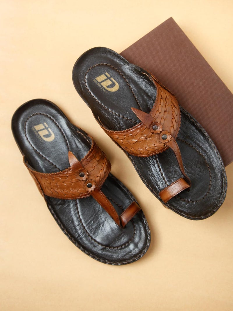 ID Tan Slip-On Kolhapuri Ethnic Style Slippers for Men - Image 2