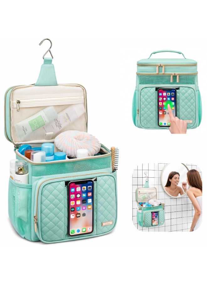 Tealari Large Toiletry Bag for Women MenBathroom BagWater Resistant Shower BagMakeup BagPortable Shower Caddy for College DormHanging Travel Toiletry Bag with Transparent Waterproof Phone Pocket - Image 4