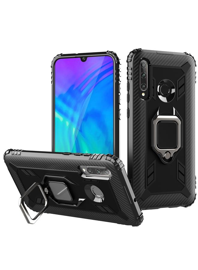 اس-توب جراب لهاتف Huawei Honor 10i / 20i مصنوع من ألياف الكربون مع حامل حلقي يدور 360 درجة - Image 1