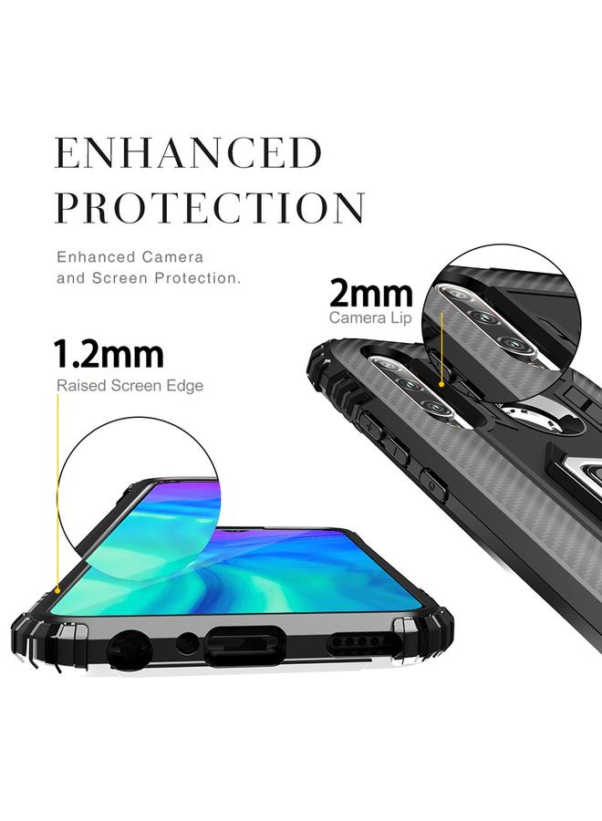 اس-توب جراب لهاتف Huawei Honor 10i / 20i مصنوع من ألياف الكربون مع حامل حلقي يدور 360 درجة - Image 4