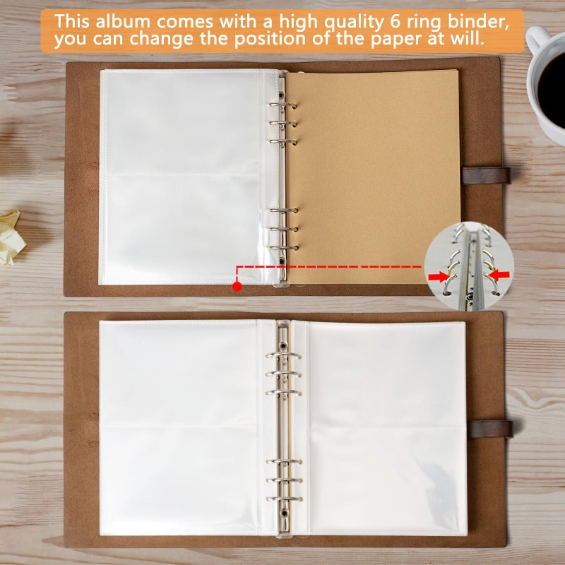 sucarlon ألبوم صور 4x6 200 صورة، ألبومات صور جلدية أصلية مع مساحة للكتابة مع 30 ورقة كتابة، ألبوم صور عائلي للسفر، زفاف، أطفال، تخرج، صورة بالموجات فوق الصوتية، ألبوم صور للأطفال، ألبوم قصاصات - Image 4
