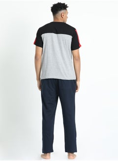 victor and jane Men's Cotton Pyjama Sets with Round Neck T-shirt in Grey and Black long pants  - Image 2