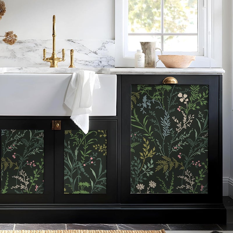 Erfoni 16.9''x118'' Dark Leaf Peel and Stick Wallpaper Boho Removable Wallpaper Floral Leaf Self Adhesive Stick on Wall Paper Modern DIY Contact Paper for Cabinets Accent Wall Waterproof Vinyl Roll - Image 5