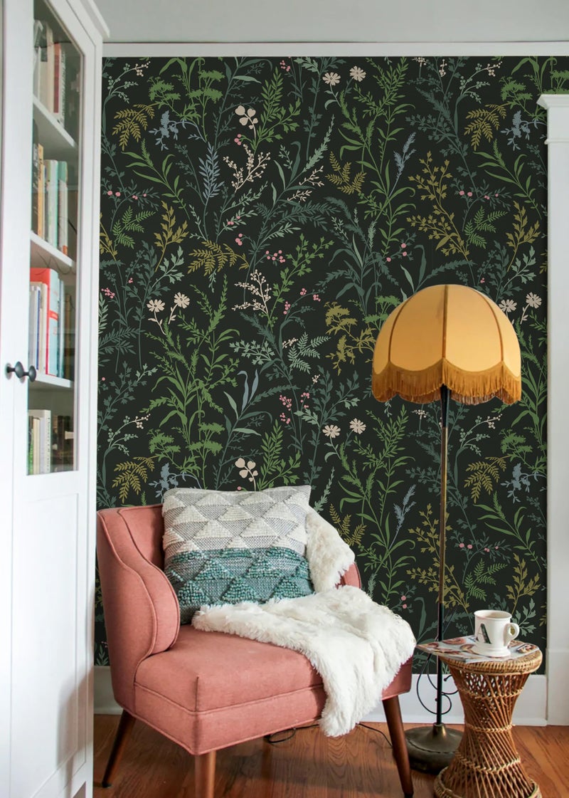 Erfoni 16.9''x118'' Dark Leaf Peel and Stick Wallpaper Boho Removable Wallpaper Floral Leaf Self Adhesive Stick on Wall Paper Modern DIY Contact Paper for Cabinets Accent Wall Waterproof Vinyl Roll - Image 2