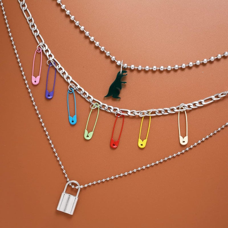 klarako Layered Chain Necklace Y2k Statement Pendant Necklace Colorful Beaded Lock Butterfly Choker Punk Necklace Jewelry for Teen Girls Woman 2000s Aesthetic Necklaces - Image 5