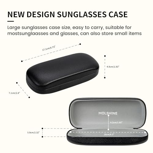 molshine Hard Shell Sunglasses Case, Classic Large Glasses Case for Women Men, Sunglass Eyeglasses (Black) - Image 2