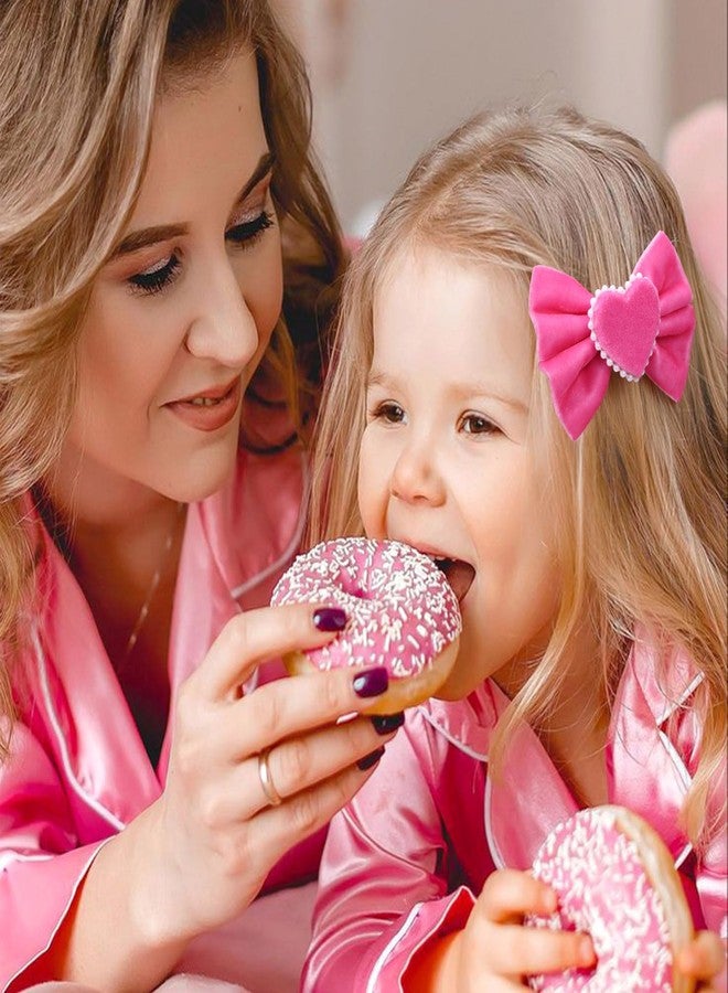 CN 4 PCS Valentines Hair Bows for Girls, Pink Red Velvet Toddlers Bows Alligator Hair Clips with Pearl Heart, Cute Valentine Hair Accessories for Kids Teens Girls - Image 4