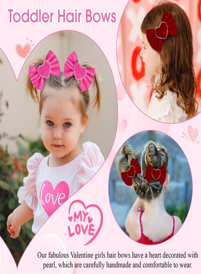 CN 4 PCS Valentines Hair Bows for Girls, Pink Red Velvet Toddlers Bows Alligator Hair Clips with Pearl Heart, Cute Valentine Hair Accessories for Kids Teens Girls - Image 2