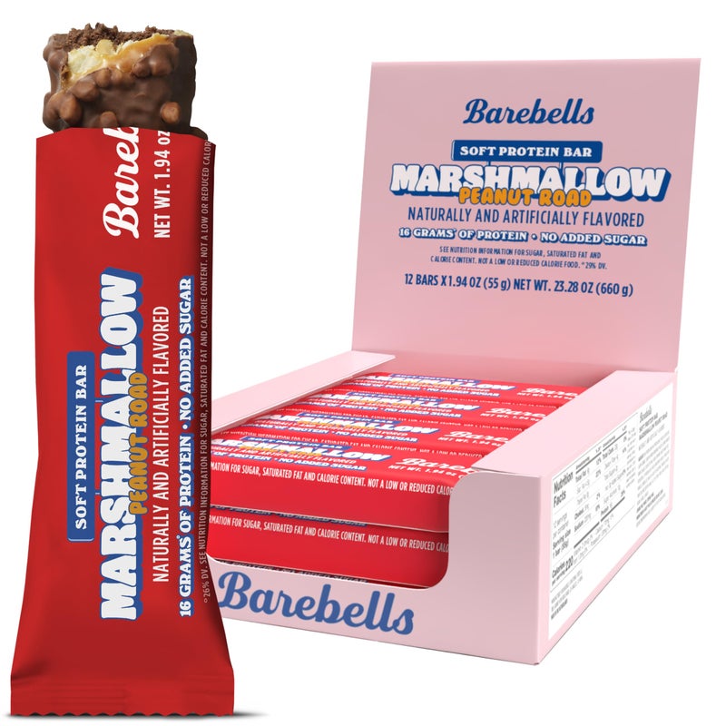 Barebells Soft Protein Bars Marshmallow Peanut Road - 12 Count, 1.9oz Bars - Nutritional Snacks with 16g of High Protein - Fluffy Chocolate Treat with 2g of Total Sugars - Breakfast Bars - Image 1