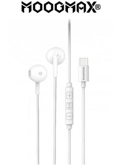 1.2m Type-C earphones wired. Type-C headset wired with a clear, built-in mic. Compatible with iPhone 16 and 15, Samsung, Huawei, and other phones that support a Type-C port. Type-C wired earphones feature control buttons for easy navigation. Type-C wired headphones from MoogMax.