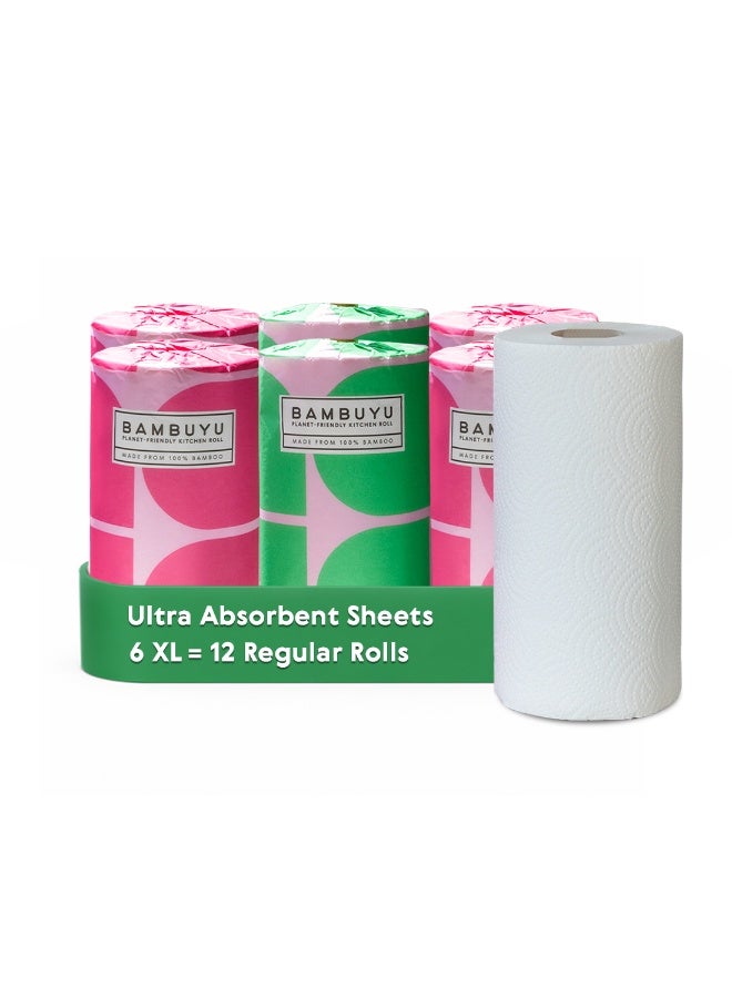 Bambuyu – Bamboo Kitchen Paper Towel | 6 Roll ( 2-ply, 120 sheets) | Eco-Friendly, Plastic-free, Absorbent, Family-safe
