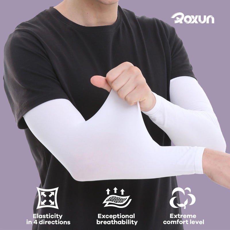 ROXUN 2 Pairs Arm Sleeves, Cooling UV Sun Protection Sports Compression for Men/Women Black+Blue - Image 2
