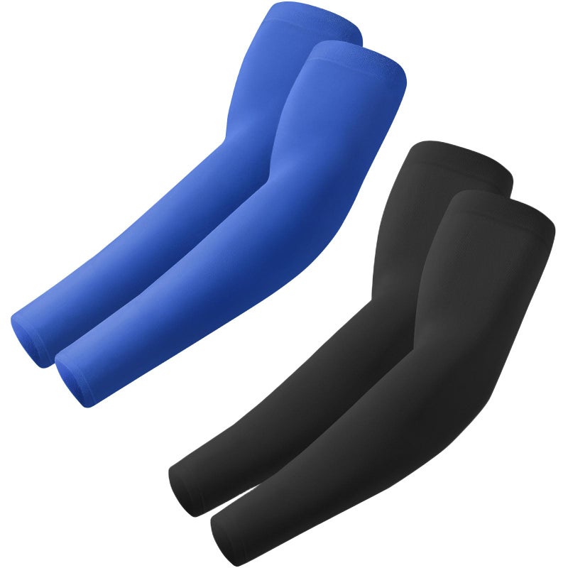 ROXUN 2 Pairs Arm Sleeves, Cooling UV Sun Protection Sports Compression for Men/Women Black+Blue - Image 1