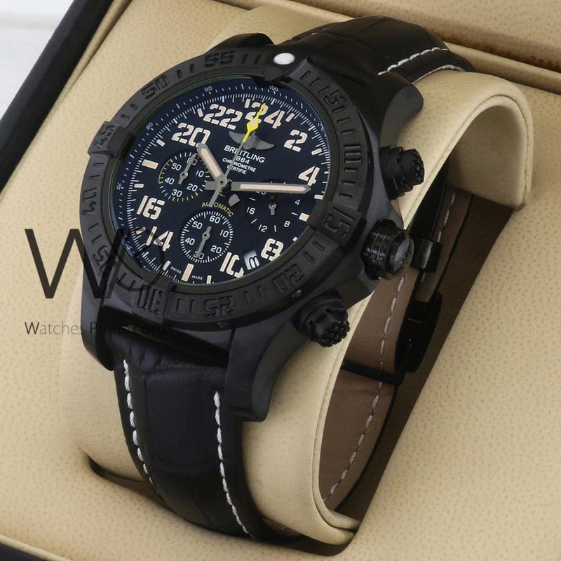Breitling Chronograph Black Watch with Black Leather strap for Men 1134 - Image 1