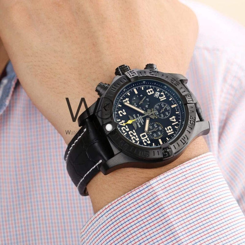 Breitling Chronograph Black Watch with Black Leather strap for Men 1134 - Image 3
