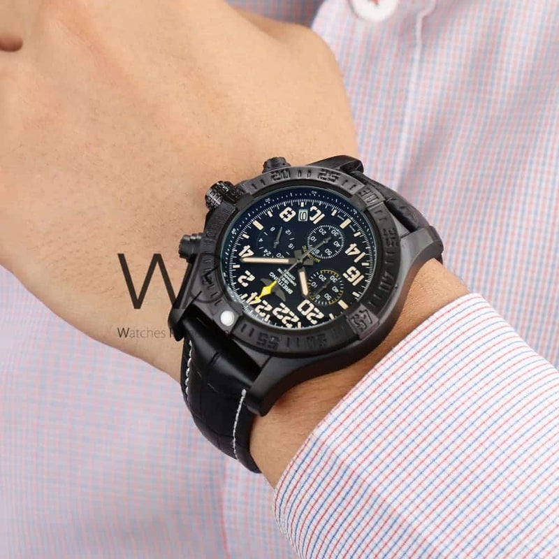Breitling Chronograph Black Watch with Black Leather strap for Men 1134 - Image 2